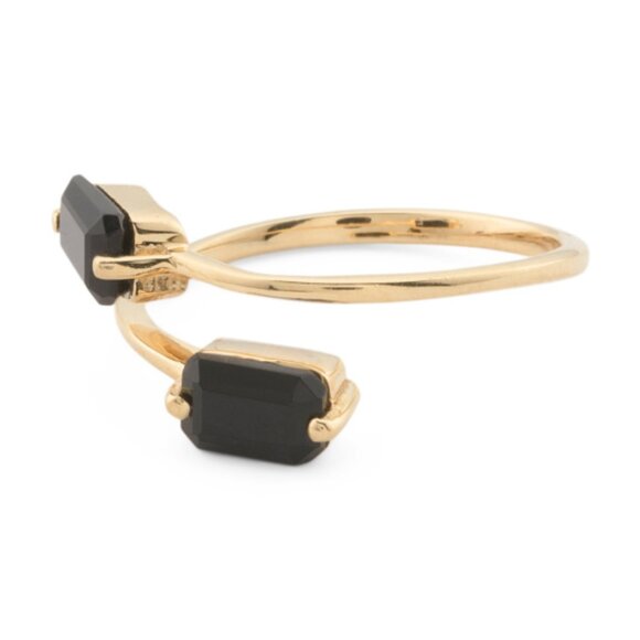 HIRAJULE Made In India 14kt Gold Plated Black Onyx Bypass Ring - Picture 1 of 3